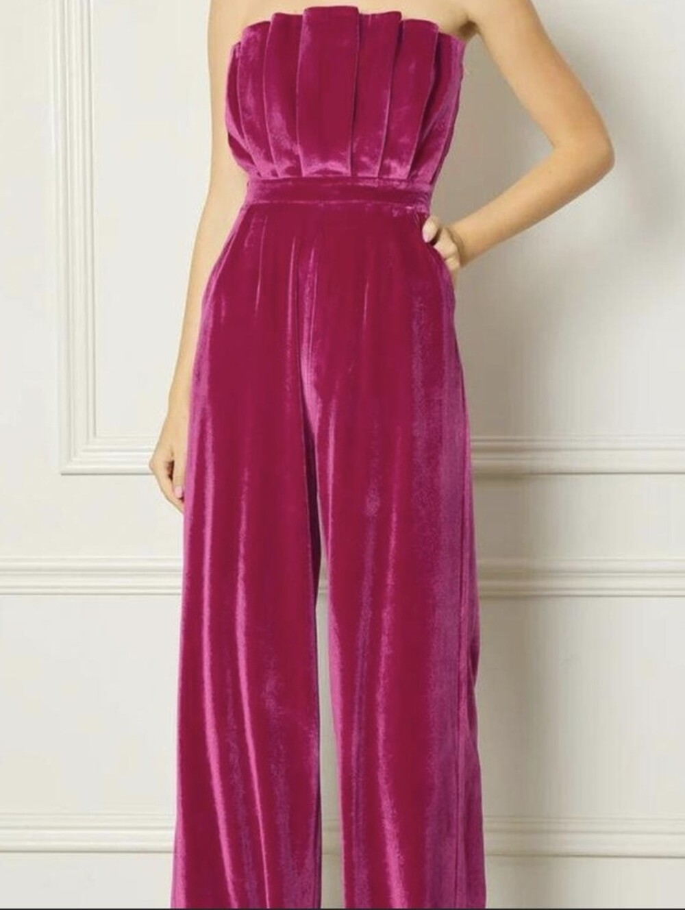 Entro Strapless Velvet Wide-Leg Jumpsuit - Fuchsia
